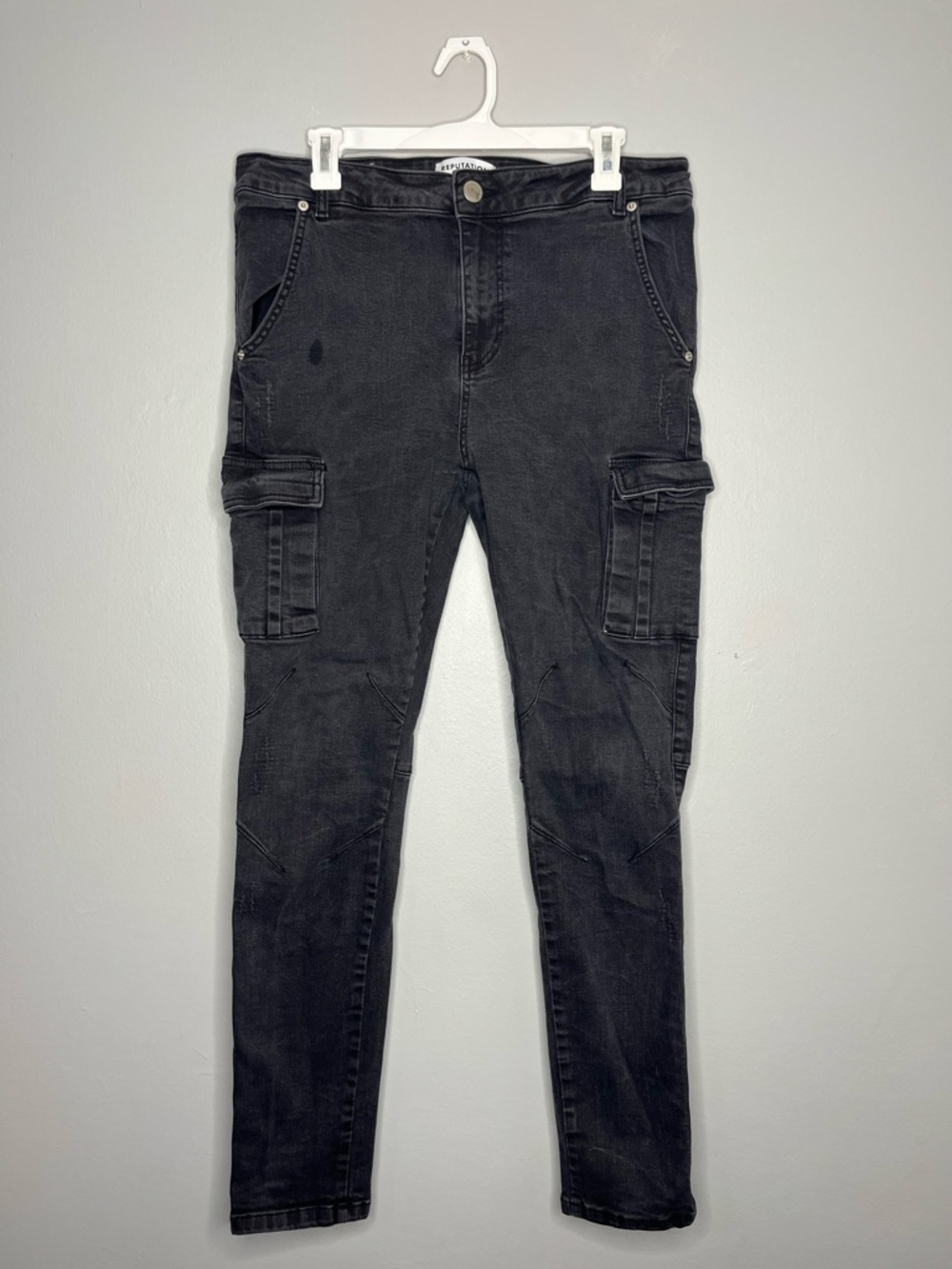 Reputation Studios Black Grey Denim Cargo Pants Jeans